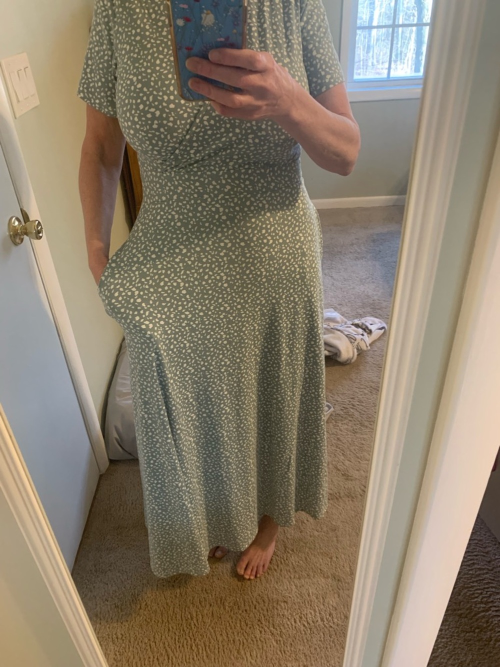 Sage Green Short-Sleeve Wrap Maxi Dress
